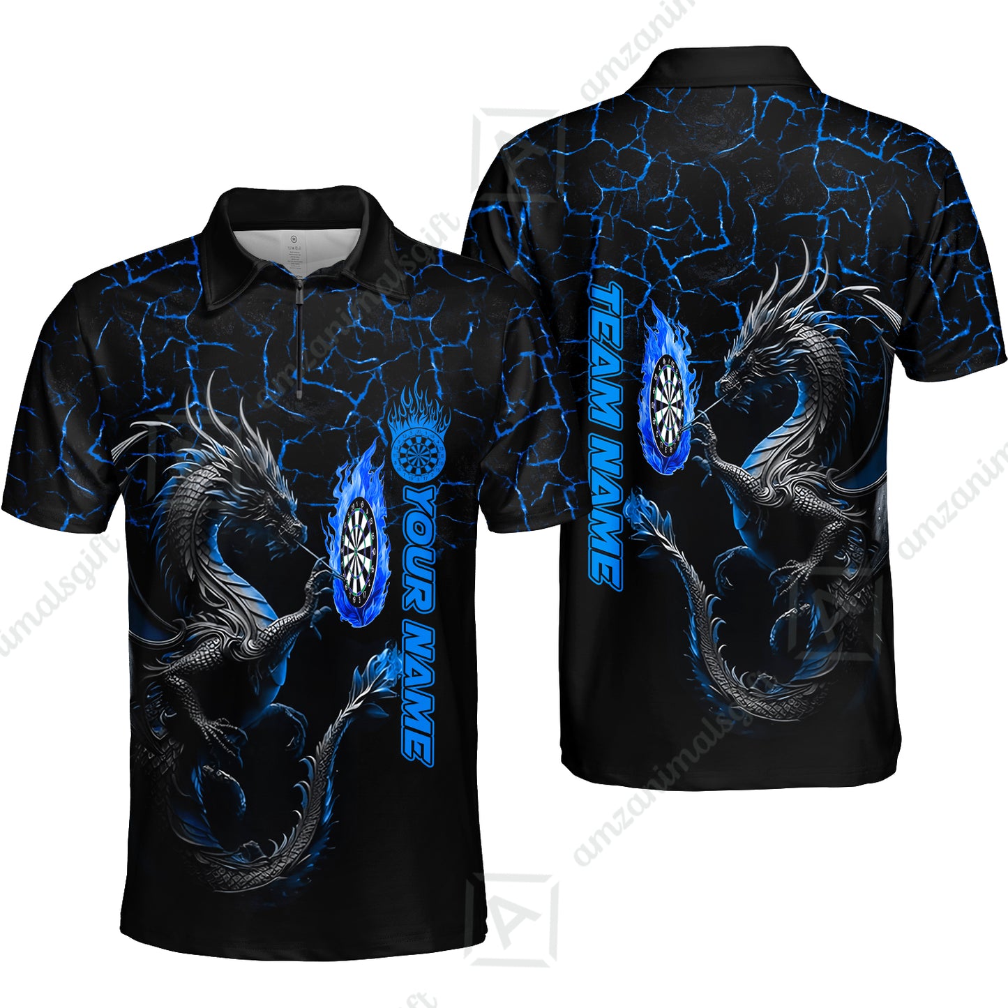 Custom Blue Big Dragon Darts Unisex Polo Team Shirts, Custom Team League Darts Jersey Polo , Custom Darts Team Jerseys Uniform