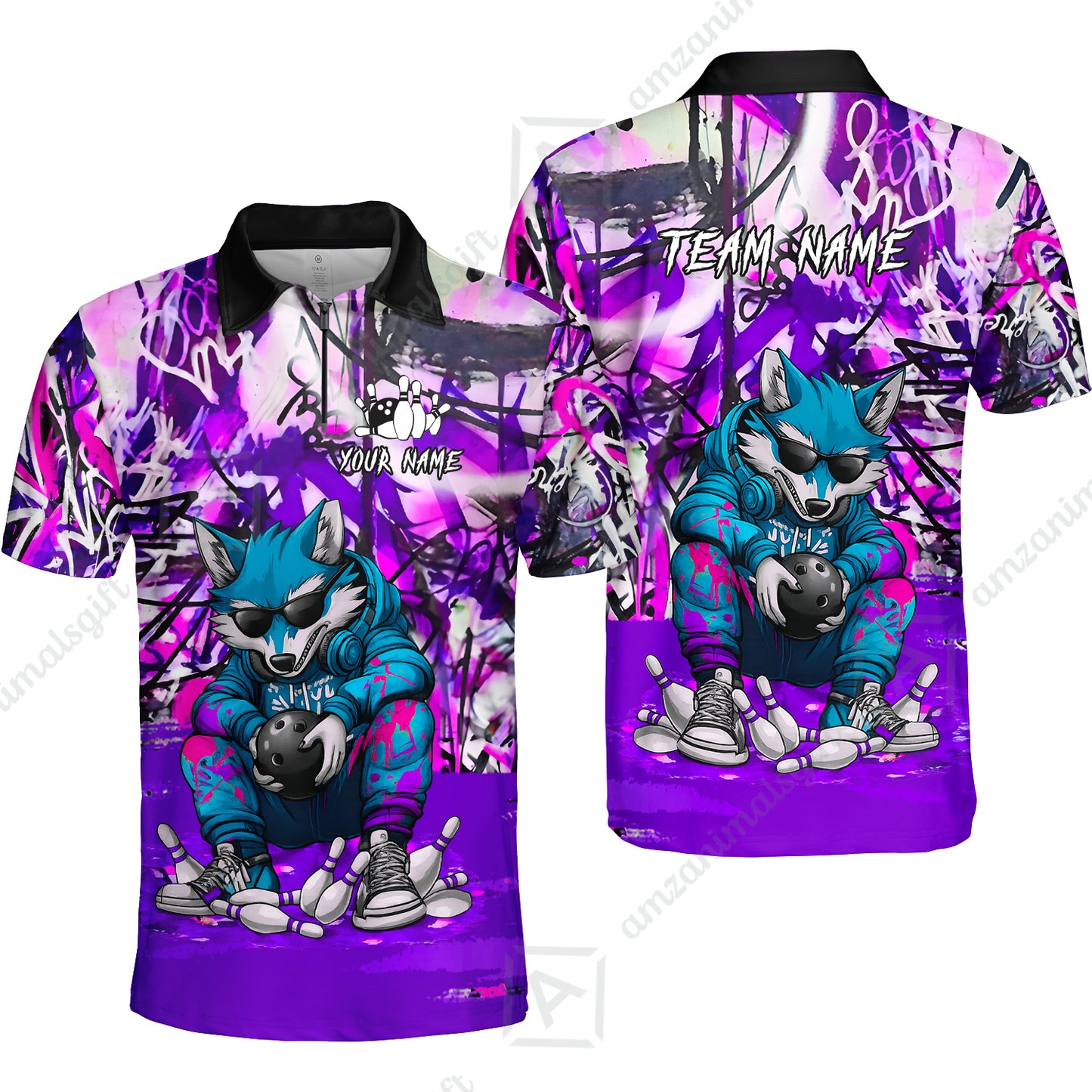 Custom Streetwear Wolf Bowling Jersey Polo Shirt, Custom Streetwear Wolf Bowling Jersey Team Shirt For Players With Name & Team Name