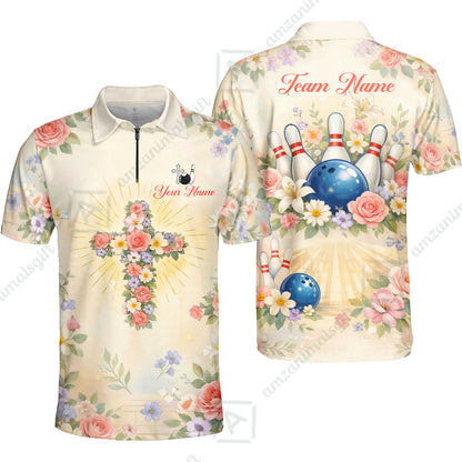 Custom Bowling Jersey Polo Shirt,  Flower Christian Bowling, Custom Bowling Jersey Team Shirt For Players With Name & Team Name