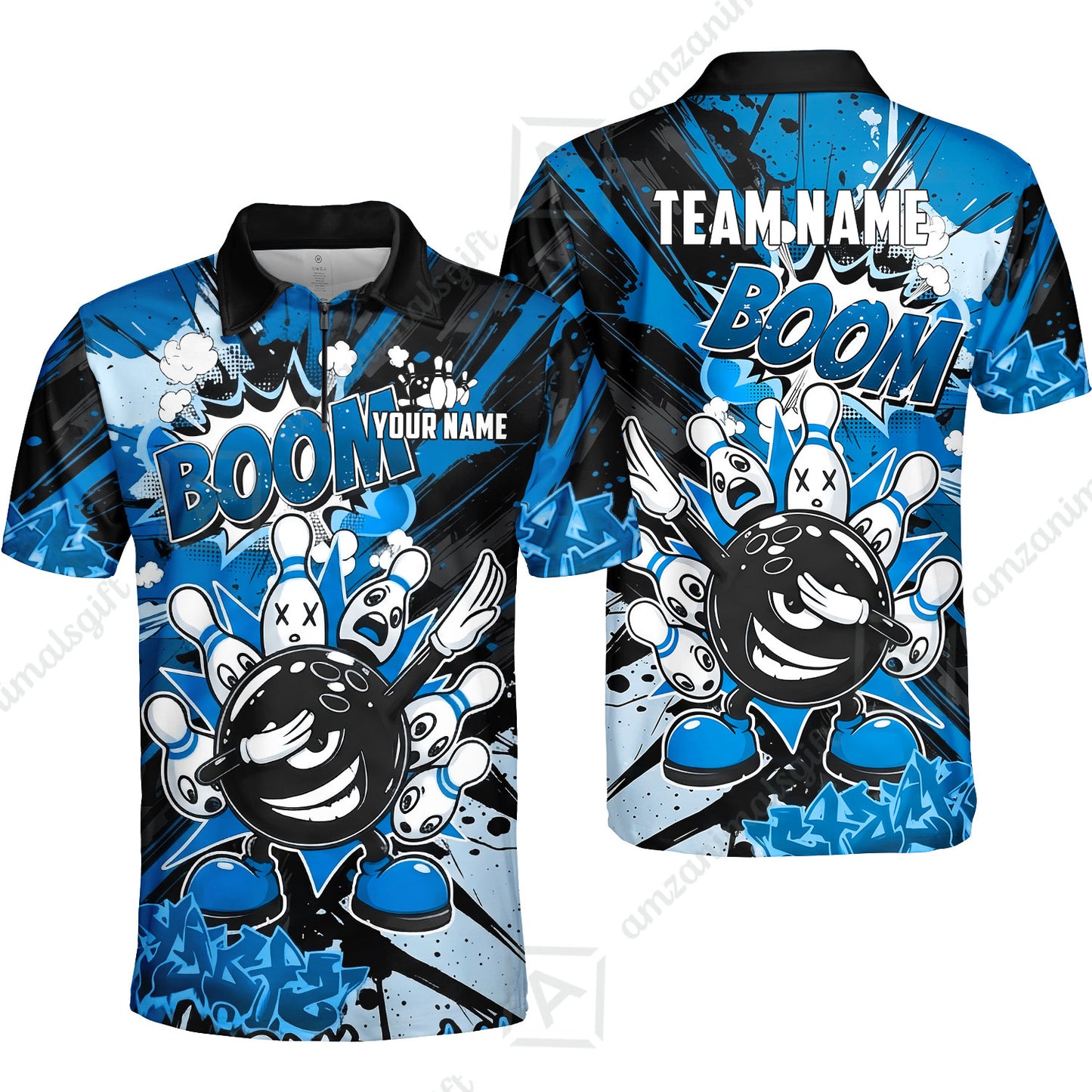 Custom Bowling Jersey Polo Shirt, Dabbing Cartoon Monster, Custom Bowling Jersey Team Shirt For Players With Name & Team Name