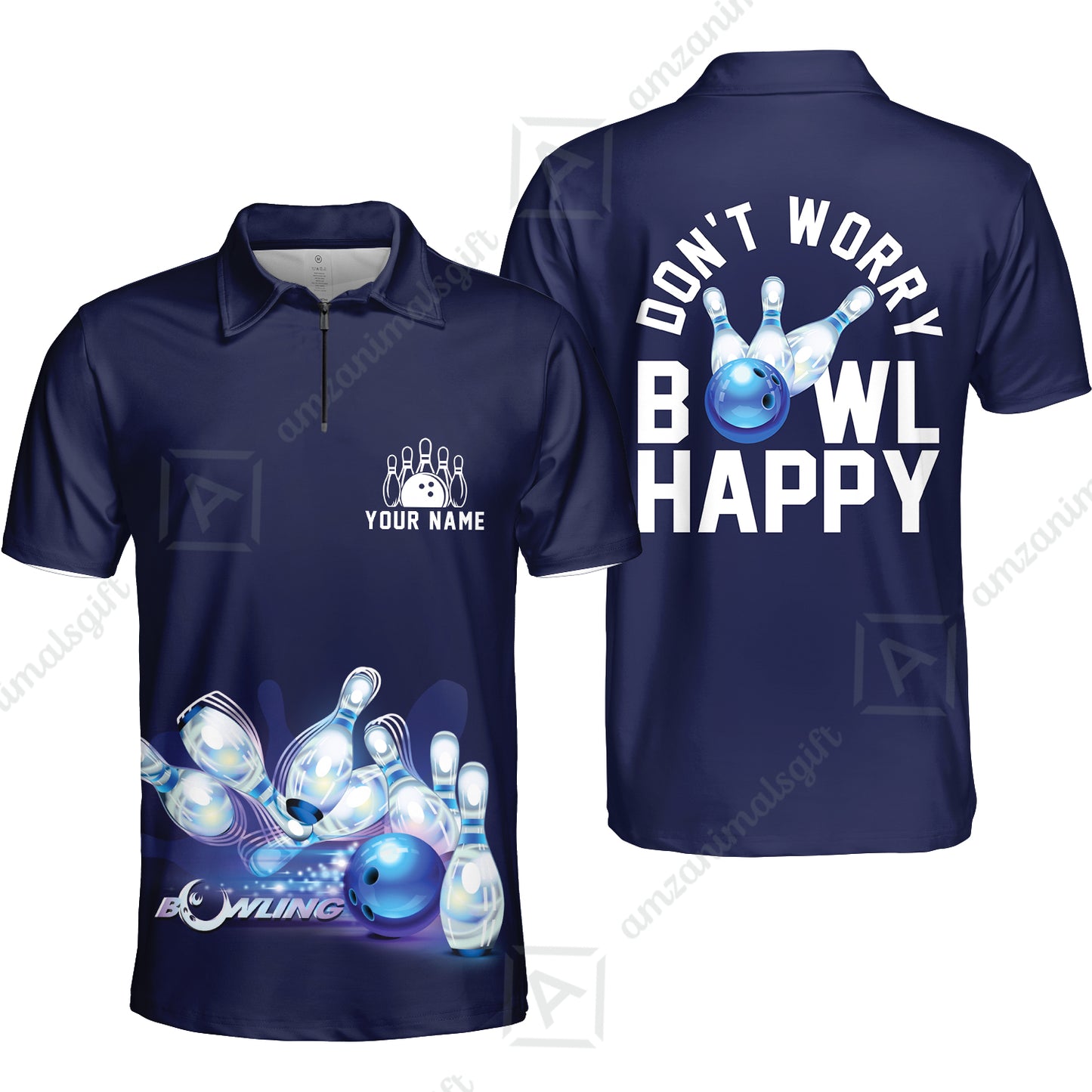 Bowling Custom Men Polo Shirt - Custom Name Polo Shirt, Don't Worry Bowl Happy Personalized Bowling Polo Shirt - Gift For Friend, Family, Bowling Lovers