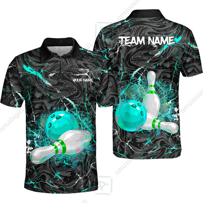 Customized Bowling Unisex Polo Shirt, Swirling Marbled Pattern Vibrant Veins, Bowling Uniforms, Personalized Name And Team Name