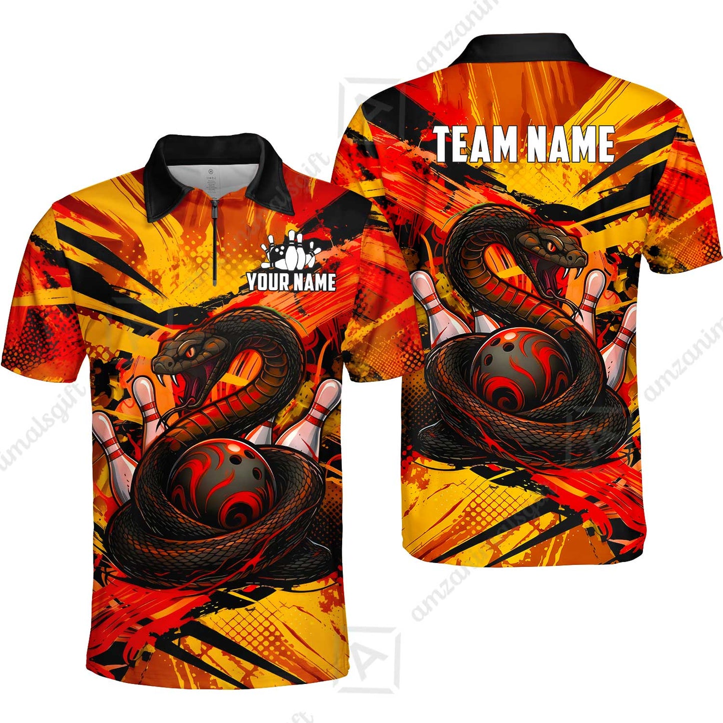 Custom Bowling Jersey Polo Shirt, Viper Venom Strike & Cyberpunk Splash, Custom Bowling Jersey Team Shirt For Players With Name & Team Name