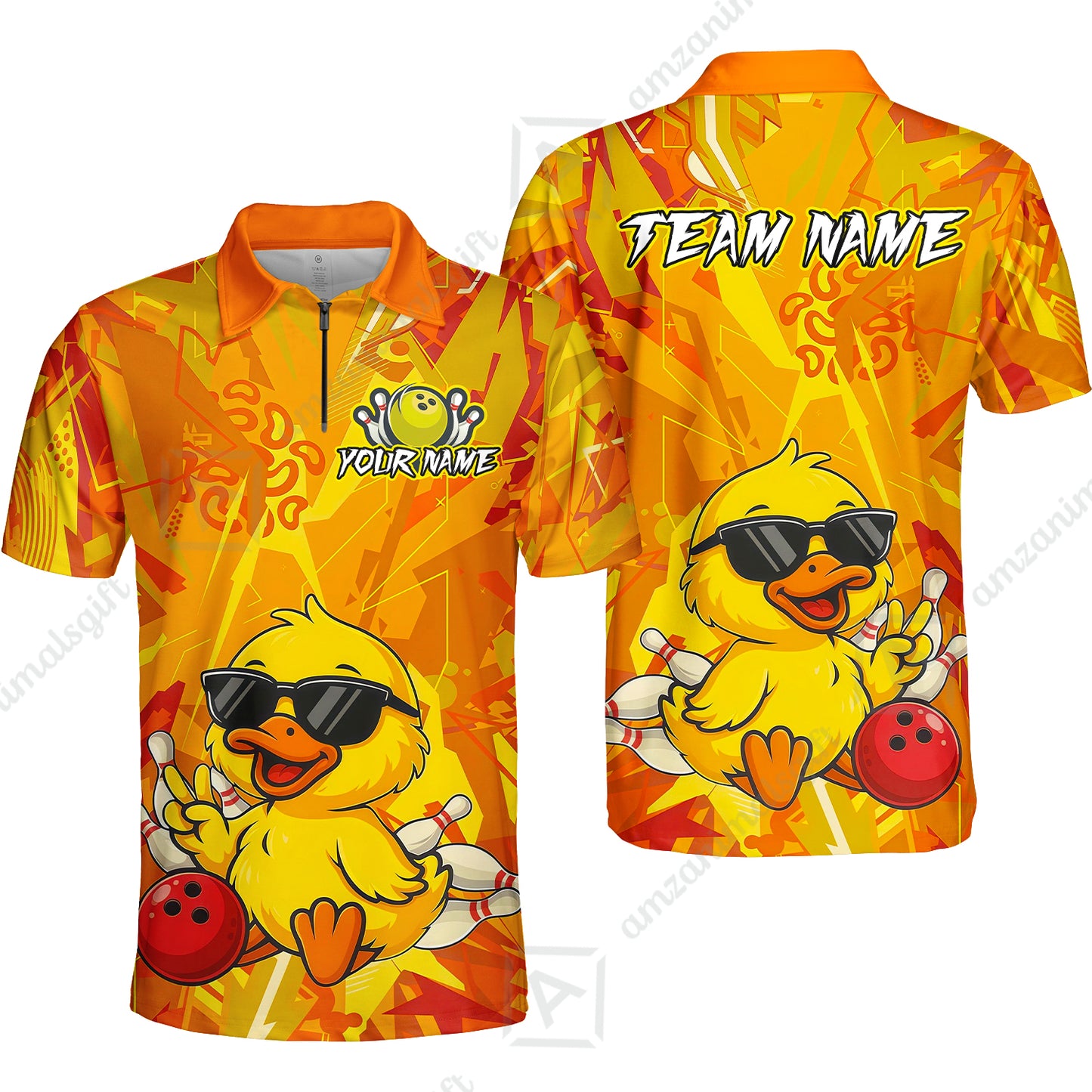 Custom Bowling Jersey Polo Shirt, Duck Strike Energy Bowling, Custom Bowling Jersey Team Shirt For Players With Name & Team Name