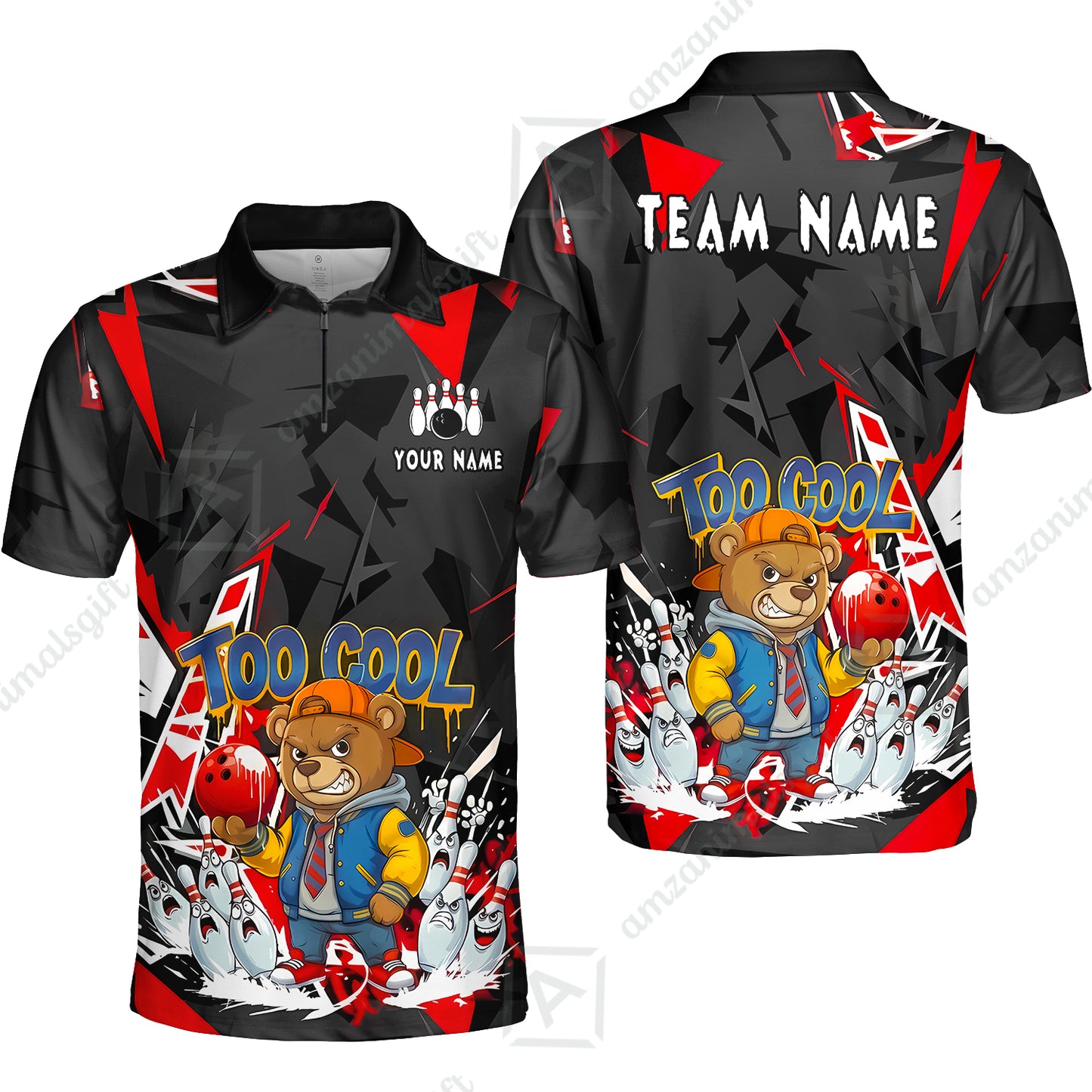 Custom Bowling Jersey Polo Shirt, Streetwear Style Bear Bowling, Custom Bowling Jersey Team Shirt For Players With Name & Team Name