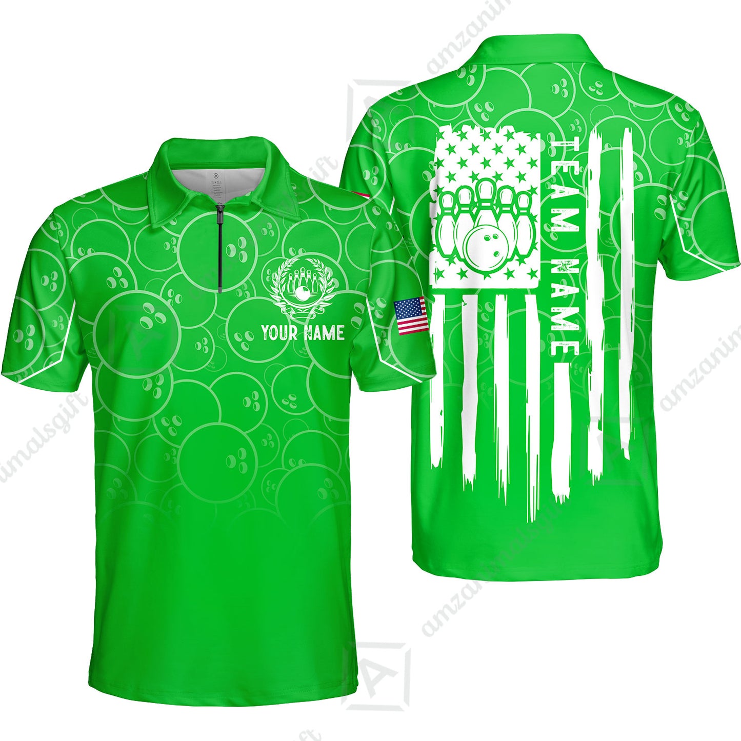 Custom Bowling Jersey Polo Shirt, Vibrant Kelly Ball Pattern Flag, Custom Bowling Jersey Team Shirt For Players With Name and Team Name