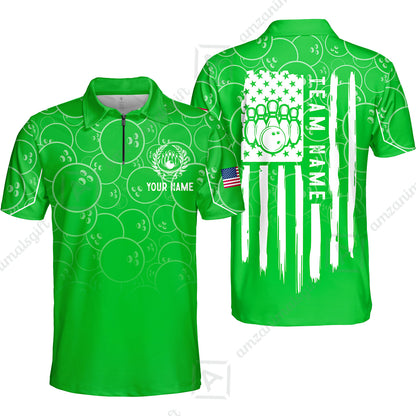 Custom Bowling Jersey Polo Shirt, Vibrant Kelly Ball Pattern Flag, Custom Bowling Jersey Team Shirt For Players With Name and Team Name