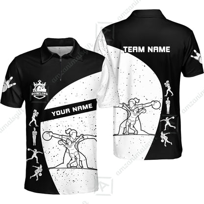Custom Stylish Black and White Bowling Team Unisex Polo Shirts, Bowling Team Uniforms Jerseys, Polo Shirt With Name And Team Name