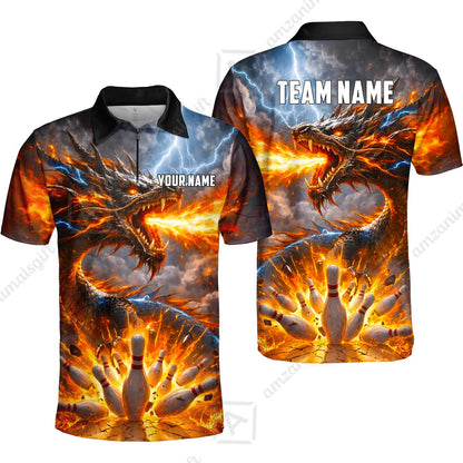 Customized Blazing Fire Dragon & Thunder Strike Bowling Jersey, Custom Name And Team Name For Bowlers