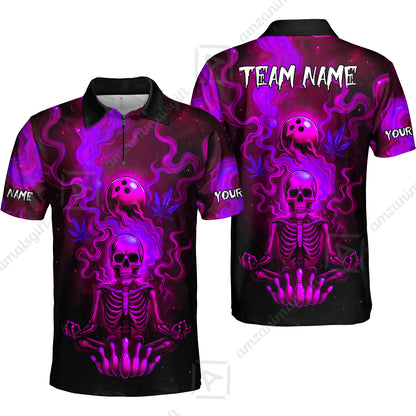 Custom Bowling Team Unisex Polo Shirt, Neon Skull CNB Bowling Custom Shirt Featuring Personalized Name and Team Name