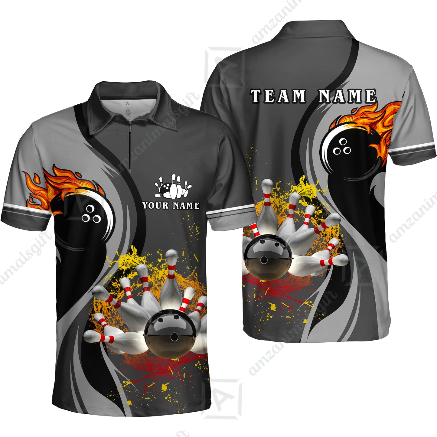 Customized Bowling Unisex Polo Shirt, Bowling And Pins Water Flow Multicolor Option Customized Name And Team Name For Bowling Team Polo Jerseys Shirts