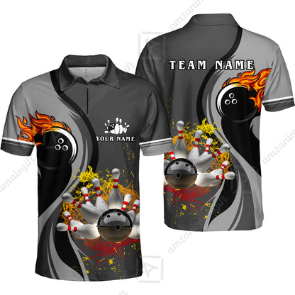 Customized Bowling Unisex Polo Shirt, Bowling And Pins Water Flow Multicolor Option Customized Name And Team Name For Bowling Team Polo Jerseys Shirts