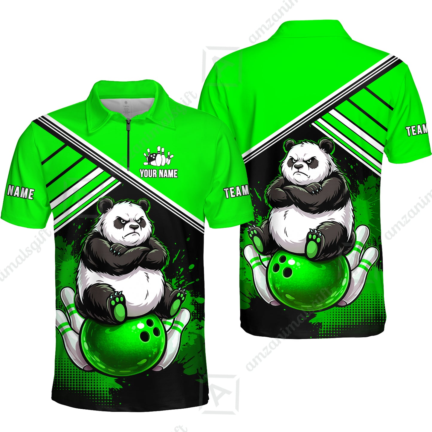 Custom Bowling Jersey Polo Shirt, Panda Mascot Bowling Custom Bowling Jersey Team Shirt For Players With Name & Team Name