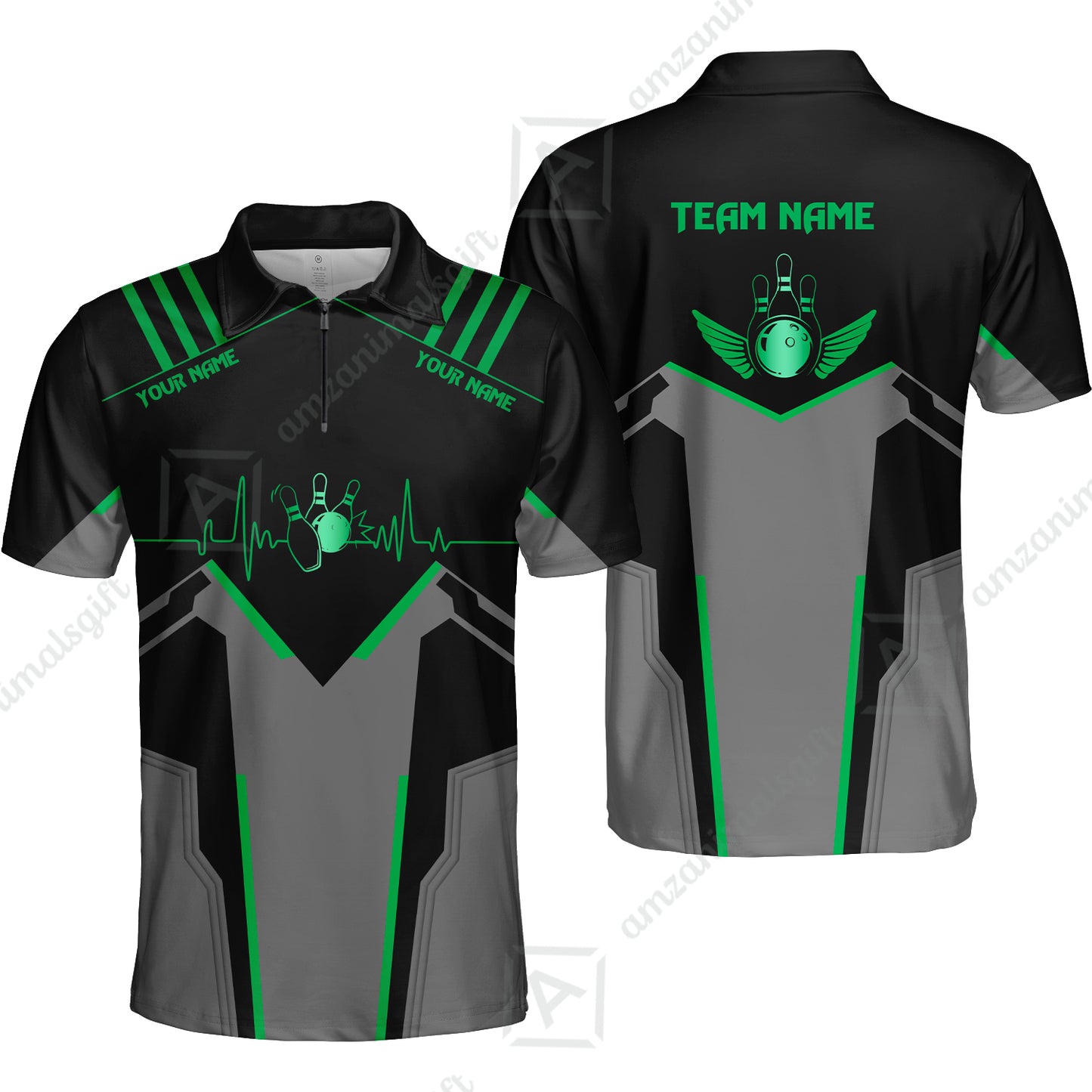 Personalized Polo Bowling Shirt Heartbeat And Esports Pattern Team Jersey Shirt For Men Women Bowlers