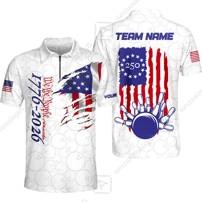 Custom Bowling Jersey Polo Shirt, Semiquincentennial USA 250, Custom Bowling Jersey Team Shirt For Players With Name and Team Name