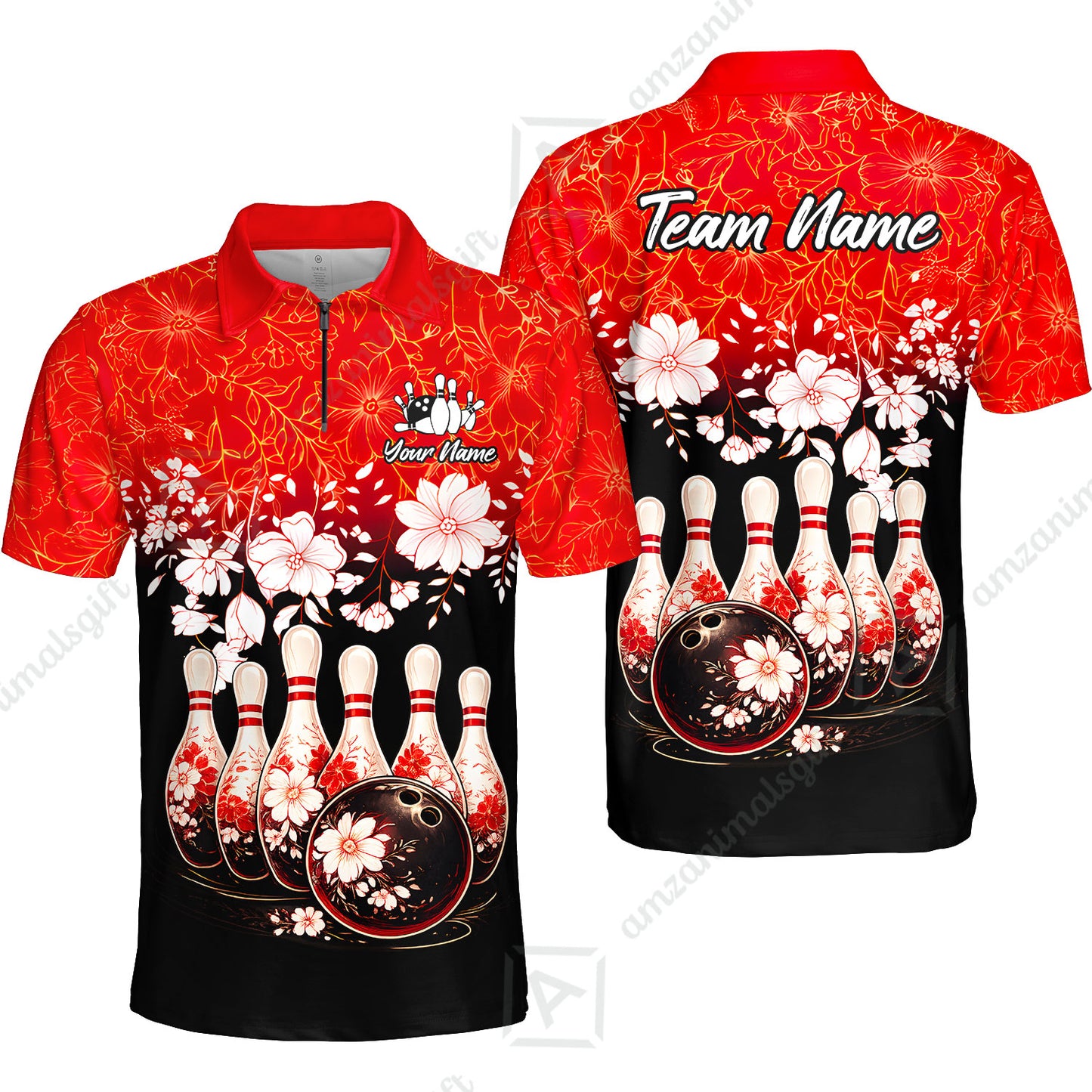 Custom Bowling Jersey Polo Shirt, Cherry Blossom Flower Bowling, Custom Bowling Jersey Team Shirt For Players With Name & Team Name