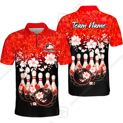 Custom Bowling Jersey Polo Shirt, Cherry Blossom Flower Bowling, Custom Bowling Jersey Team Shirt For Players With Name & Team Name