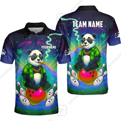 Custom Bowling Jersey Polo Shirt, Chill Panda & Cosmic Vibe, Custom Bowling Jersey Team Shirt For Players With Name & Team Name
