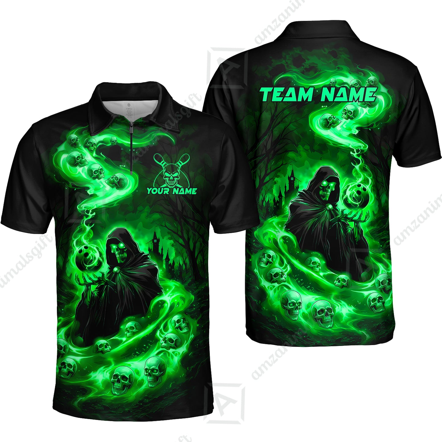Custom Bowling Jersey Polo Shirt, Fiery Pool Shark, Custom Bowling Jersey Team Shirt For Players With Name & Team Name