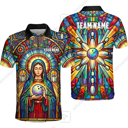 Custom Bowling Jersey Polo Shirt, Stained Glass Sacred Strike, Custom Bowling Jersey Team Shirt For Players With Name & Team Name
