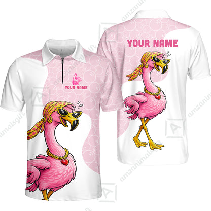 Custom Bowling Women Polo Shirt, Swag Flamingo Bowling Custom Bowling Polo Team Shirt For Players With Name & Team Name