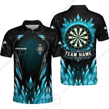 Custom Blue Ice Dartboard Jersey Polo Quarter-Zip Team Shirts, Customized Name Team Name Darts Team Jerseys Uniform