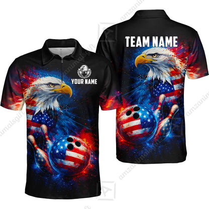 Customized Patriotic Galaxy Eagle Strike Bowling Jersey, Custom Name And Team Name For Bowlers