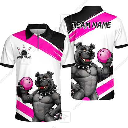 Custom Bowling Jersey Polo Shirt, Pitbull Hold Bowling Ball, Custom Bowling Jersey Team Shirt For Players With Name & Team Name