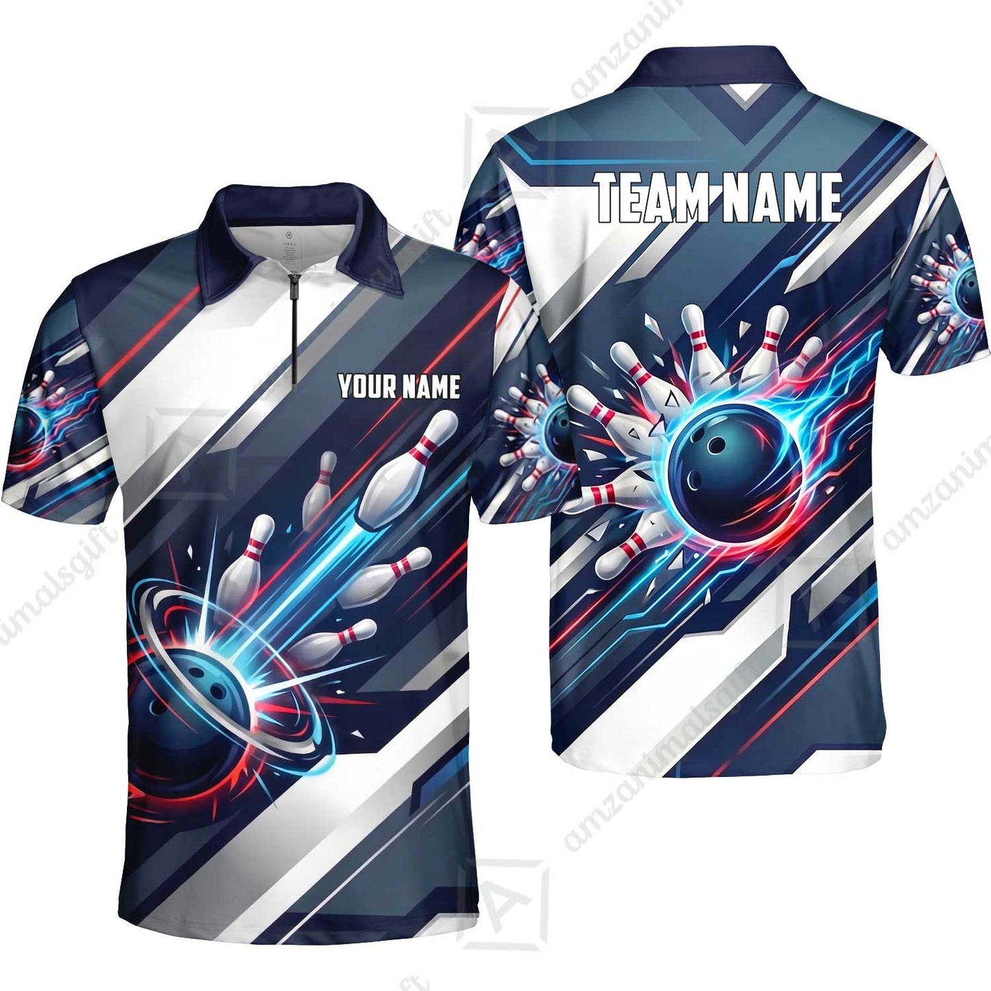 Custom Bowling Jersey Polo Shirt, Futuristic Cyber Electric Strike, Custom Bowling Jersey Team Shirt For Players With Name and Team Name