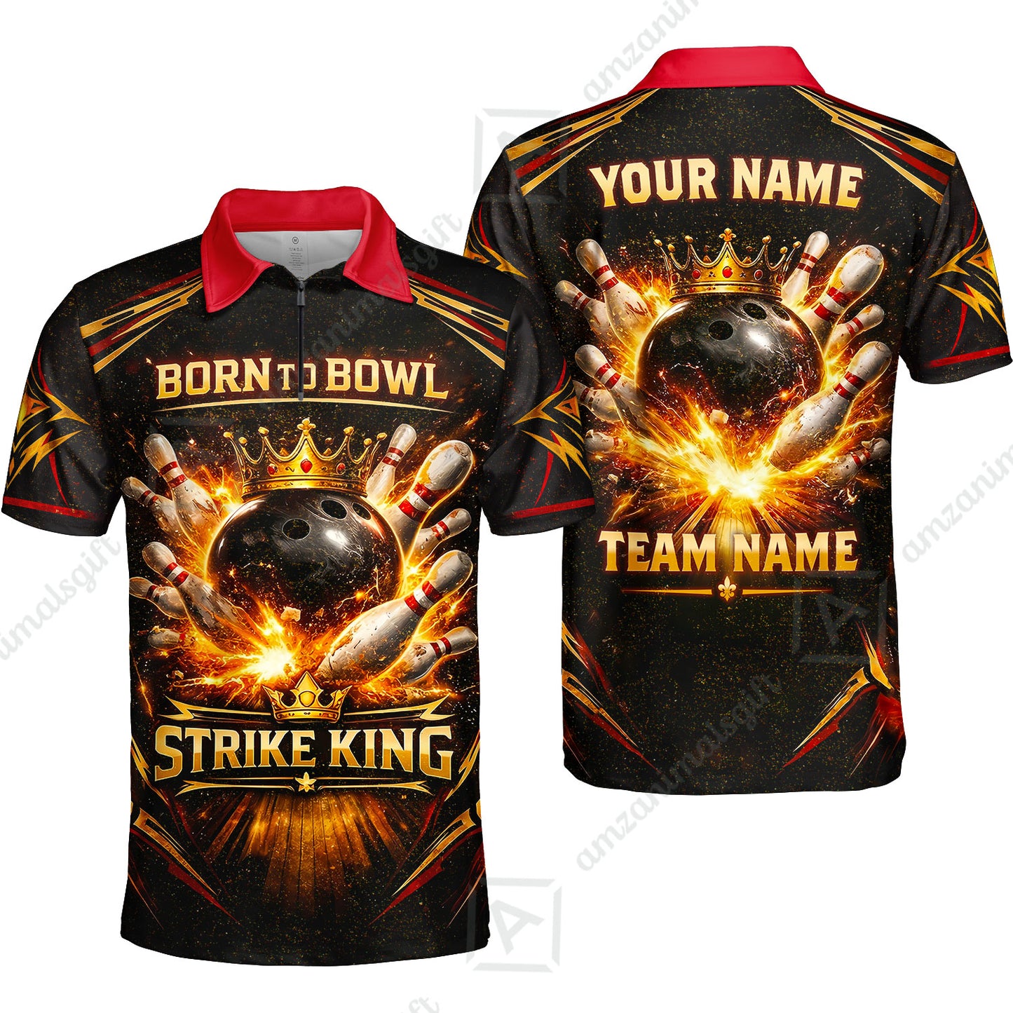 Custom Bowling Jersey Polo Shirt, Born to Bowl King Bowling, Custom Bowling Jersey Team Shirt With Name & Team Name