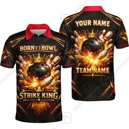 Custom Bowling Jersey Polo Shirt, Born to Bowl King Bowling, Custom Bowling Jersey Team Shirt With Name & Team Name