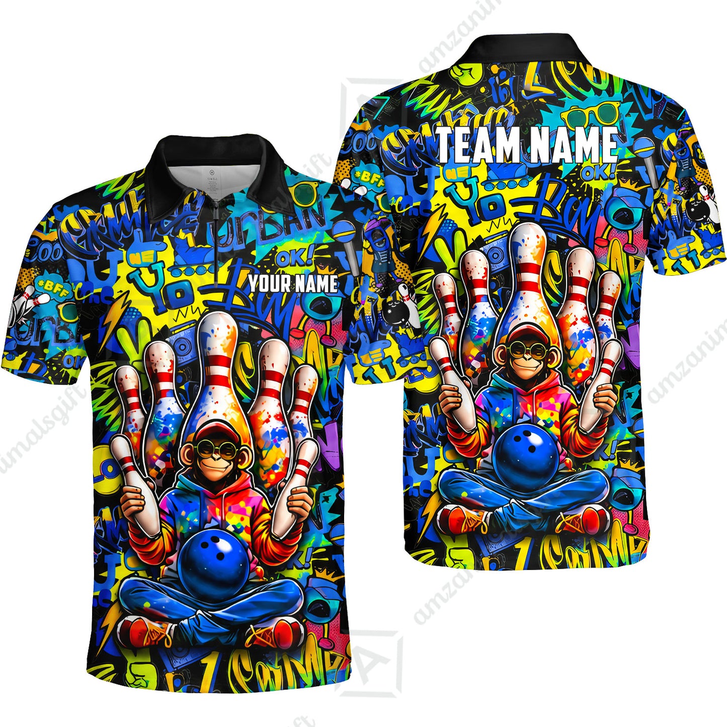 Custom Bowling Jersey Polo Shirt, Master Monkey Juggling, Custom Bowling Jersey Team Shirt For Players With Name & Team Name