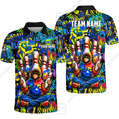 Custom Bowling Jersey Polo Shirt, Master Monkey Juggling, Custom Bowling Jersey Team Shirt For Players With Name & Team Name