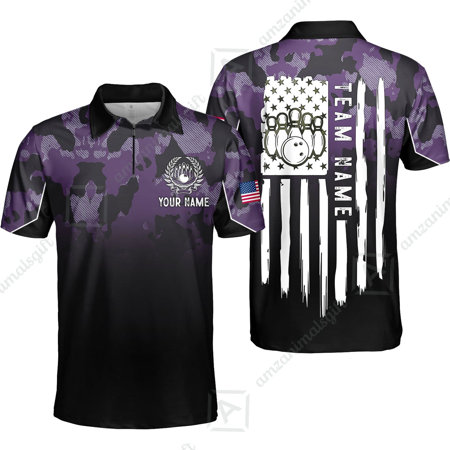 Custom Bowling Jersey Polo Shirt, Tactical Camo Patriotic Flag, Custom Bowling Jersey Team Shirt For Players With Name and Team Name