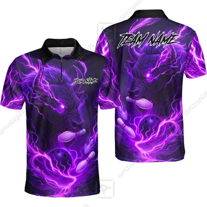 Custom Bowling Jersey Polo Shirt, Charging Bull Bowling Custom Bowling Jersey Team Shirt For Players With Name & Team Name