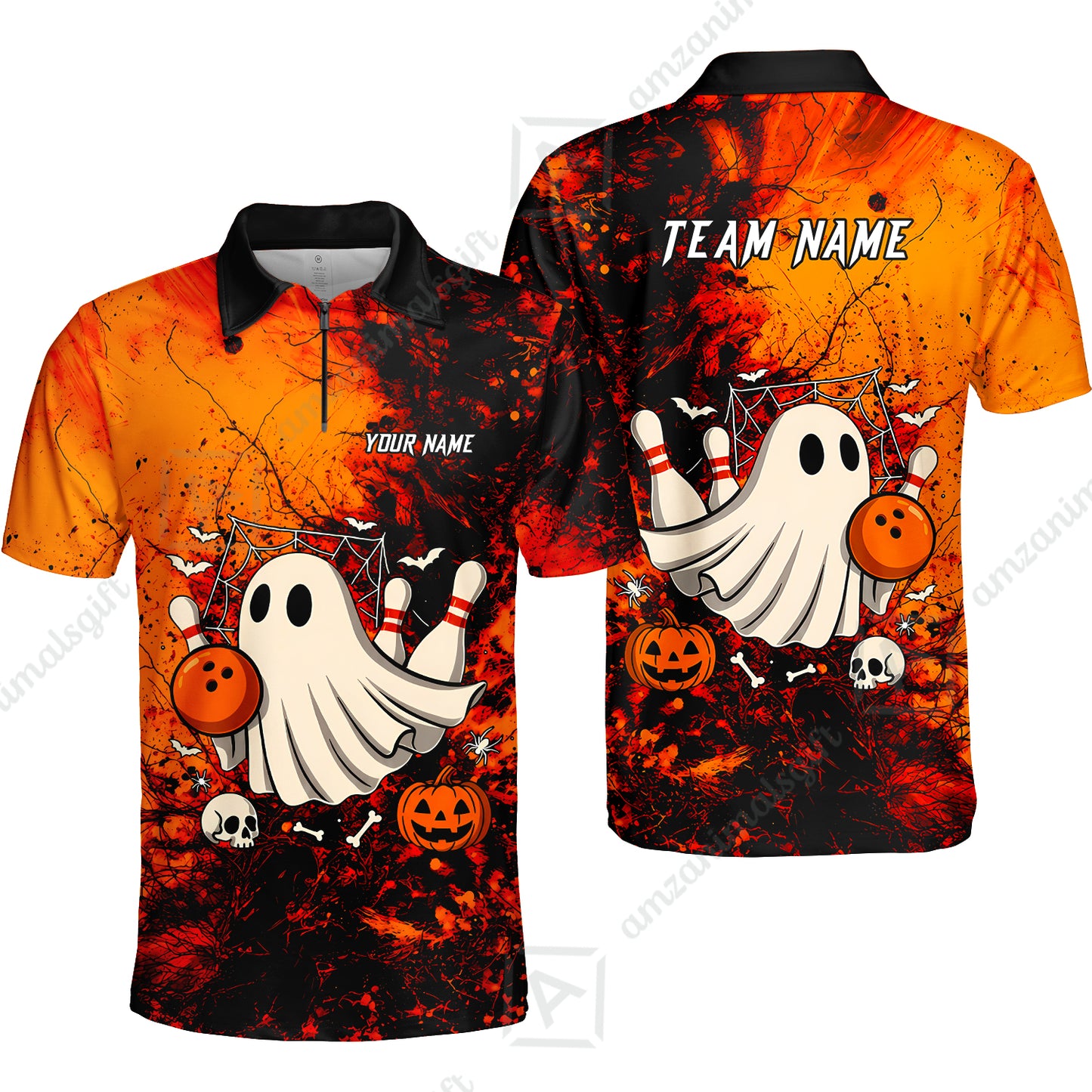 Customized Bowling Shirt, Halloween Ghost Boo Bowler, Personalized Polo Shirt For Players With Name & Team Name