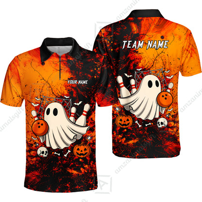 Customized Bowling Shirt, Halloween Ghost Boo Bowler, Personalized Polo Shirt For Players With Name & Team Name