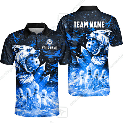 Custom Bowling Jersey Polo Shirt, Arctic Bear & Crystal Galaxy, Custom Bowling Jersey Team Shirt For Players With Name & Team Name