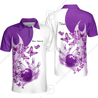 Custom Bowling Jersey Polo Shirt, Butterfly Strike, Personalized Name & Team Name