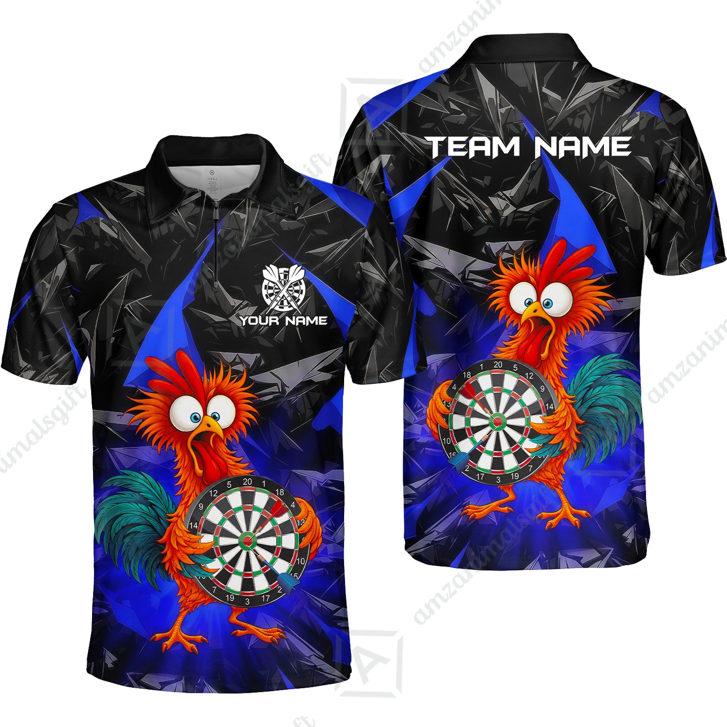 Custom Darts Team Jersey, Personalized Funky Rooster Dart Shirt For Players With Name & Team Name