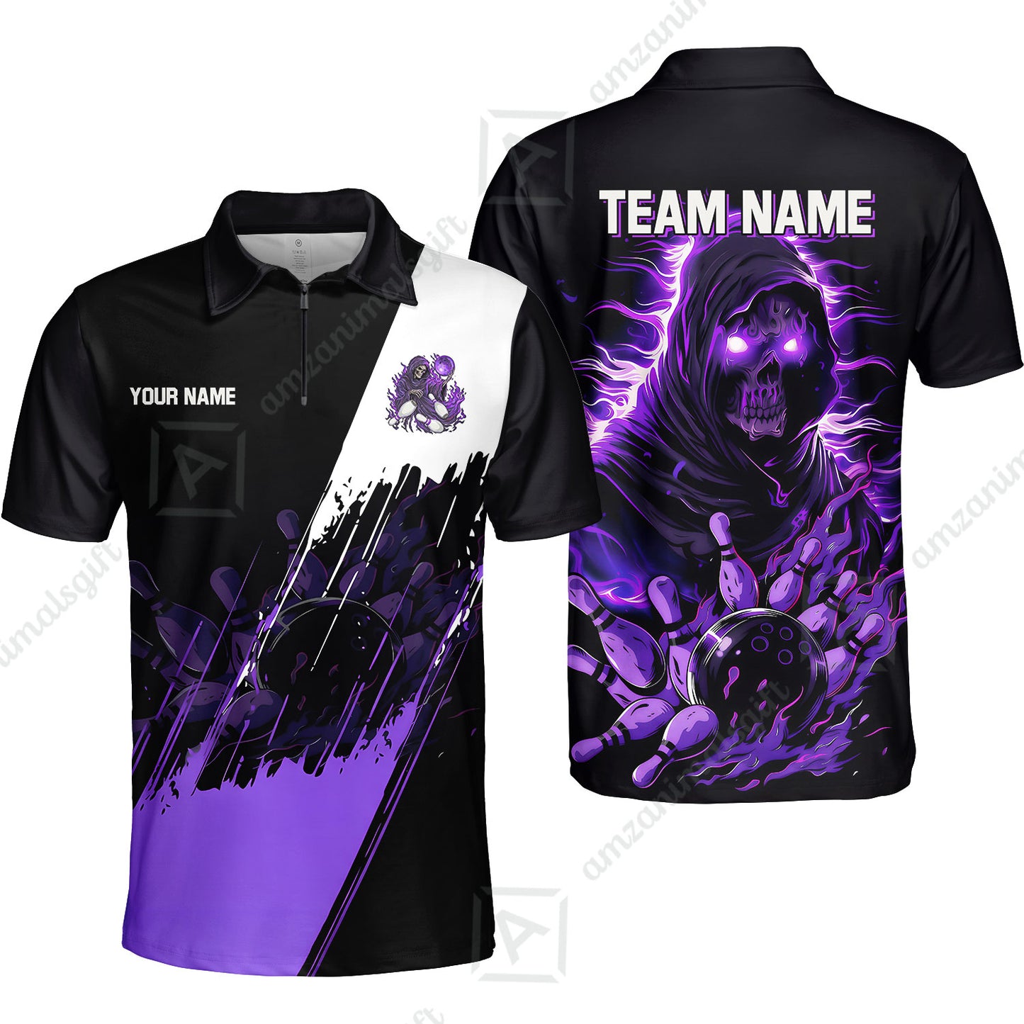 Custom Bowling Jersey Polo Shirt, Glow Reaper Bowling Custom Bowling Jersey Team Shirt For Players With Name & Team Name