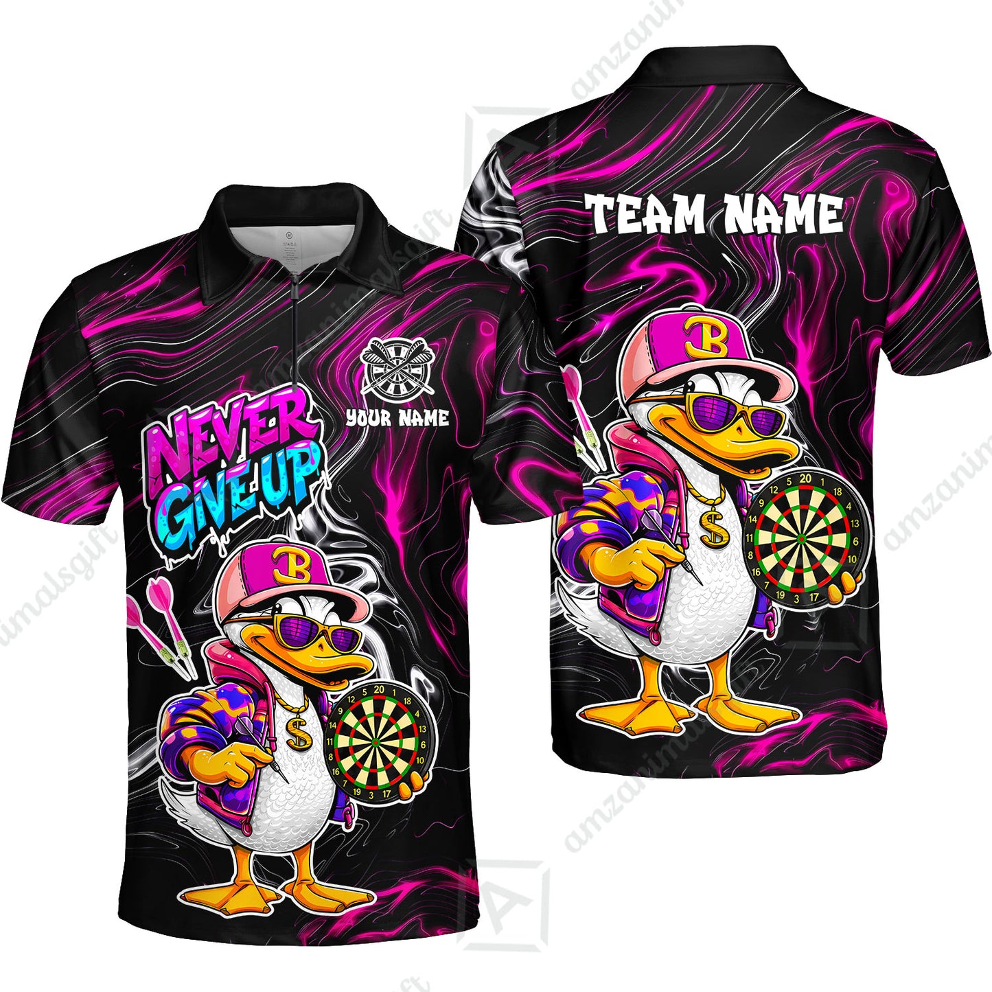 Customized Darts Team Jersey, Duck Never Give Up, Personalized Darts Name And Team Name