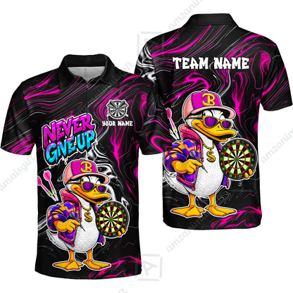 Customized Darts Team Jersey, Duck Never Give Up, Personalized Darts Name And Team Name