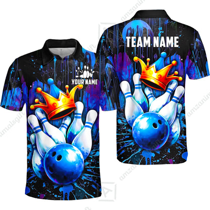 Custom Bowling Jersey Polo Shirt, Neon King Crown, Custom Bowling Jersey Team Shirt For Players With Name and Team Name