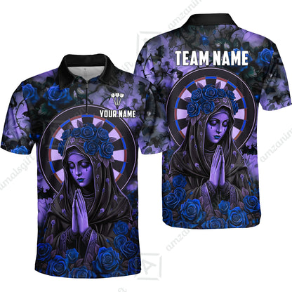 Custom Darts Jersey Polo Shirt, Gothic Madonna And Blue Rose, Custom Dart Jersey Team Shirt For Players With Name & Team Name
