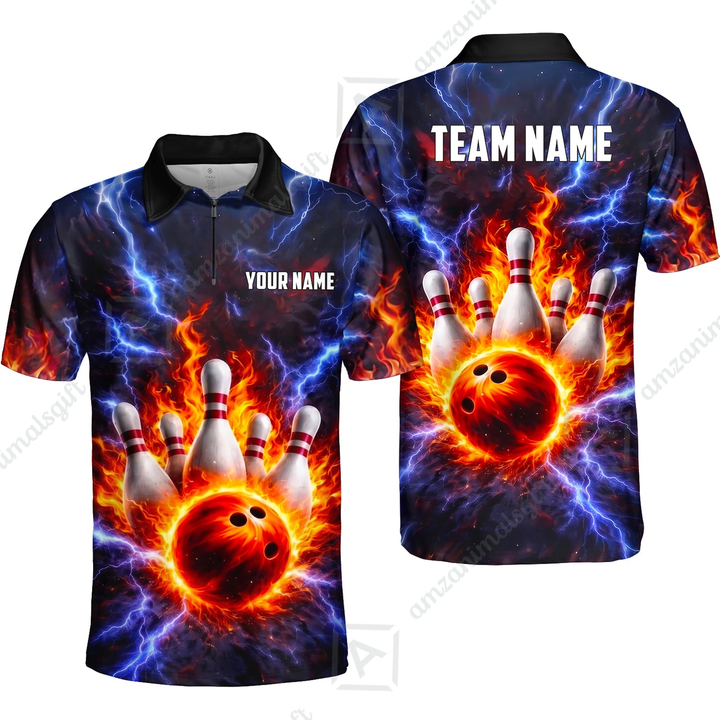 Custom Bowling Jersey Polo Shirt, Electric Lightning Storm Bowling, Custom Bowling Jersey Team Shirt For Players With Name and Team Name