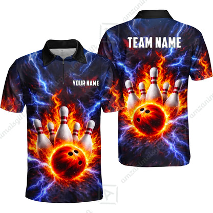 Custom Bowling Jersey Polo Shirt, Electric Lightning Storm Bowling, Custom Bowling Jersey Team Shirt For Players With Name and Team Name