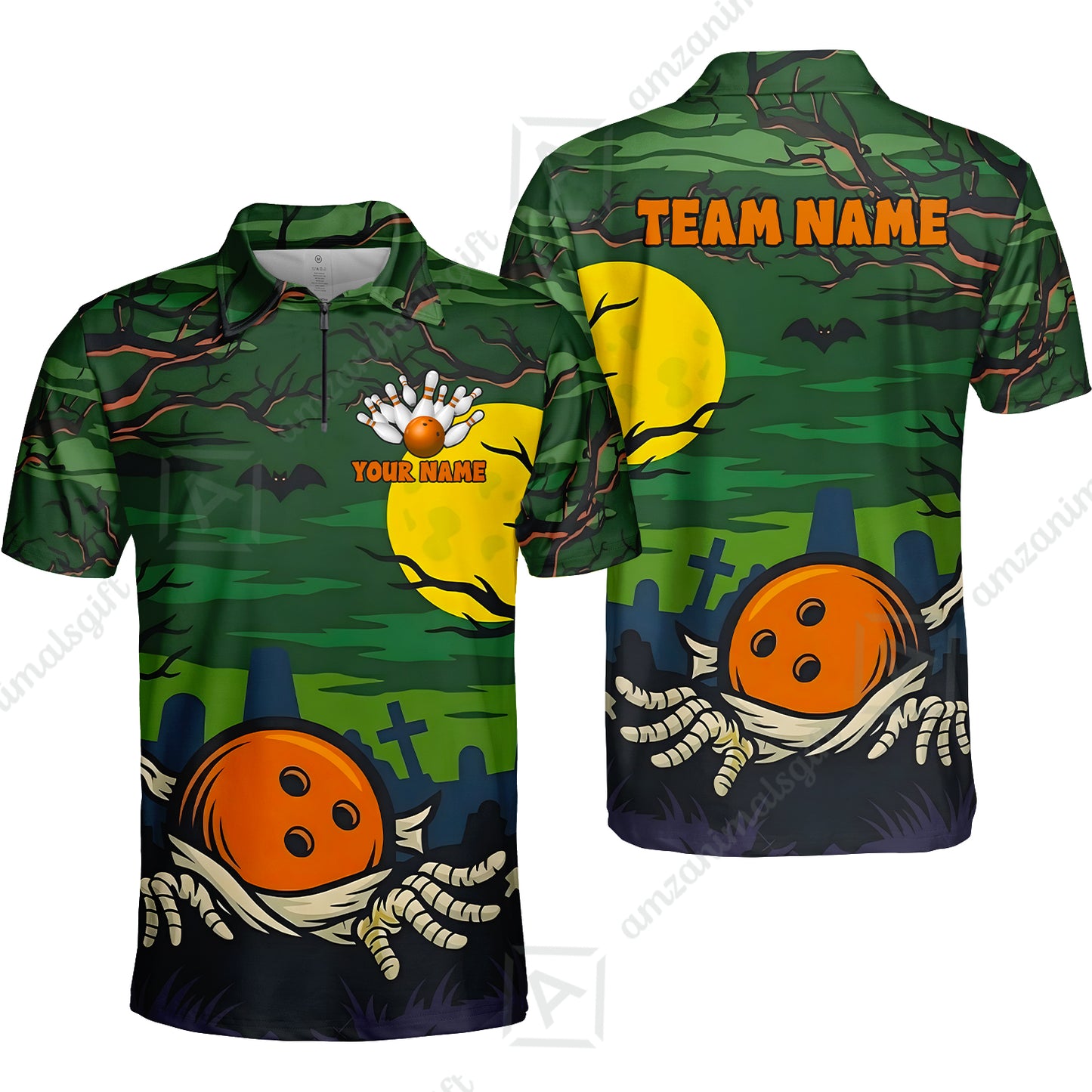 Customized Bowling Shirt, Bowling Halloween Mummy, Personalized Polo Shirt For Players With Name & Team Name