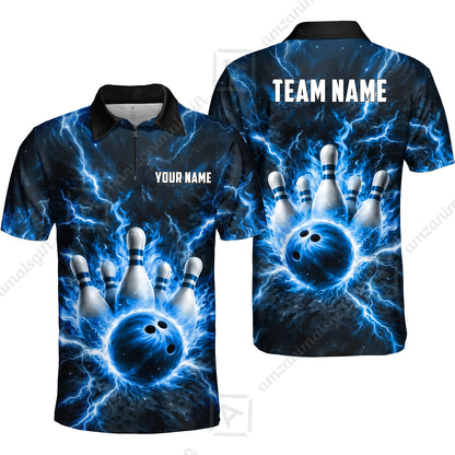Custom Bowling Jersey Polo Shirt, Electric Lightning Storm Bowling, Custom Bowling Jersey Team Shirt For Players With Name and Team Name