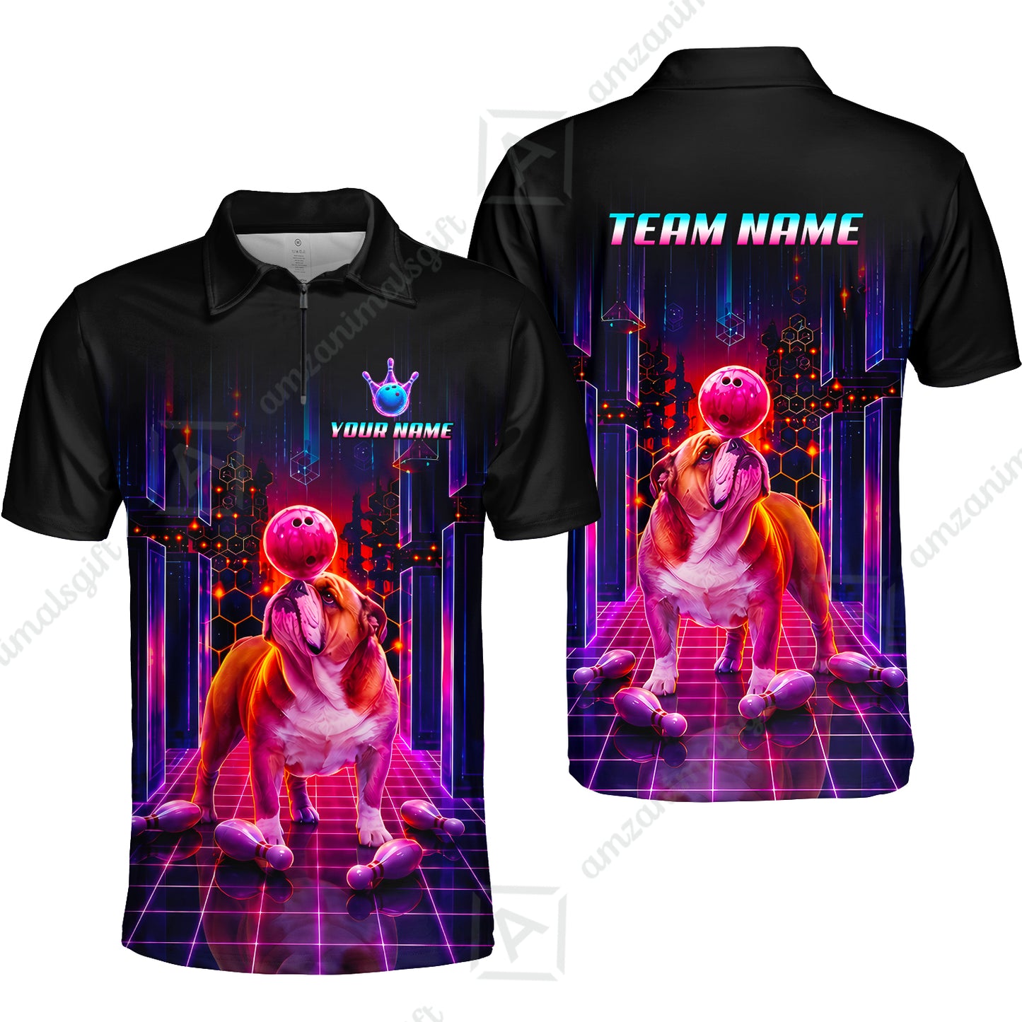 Custom Bowling Jersey Polo Shirt, Cyber Bowling Dog, Custom Bowling Jersey Team Shirt For Players With Name & Team Name